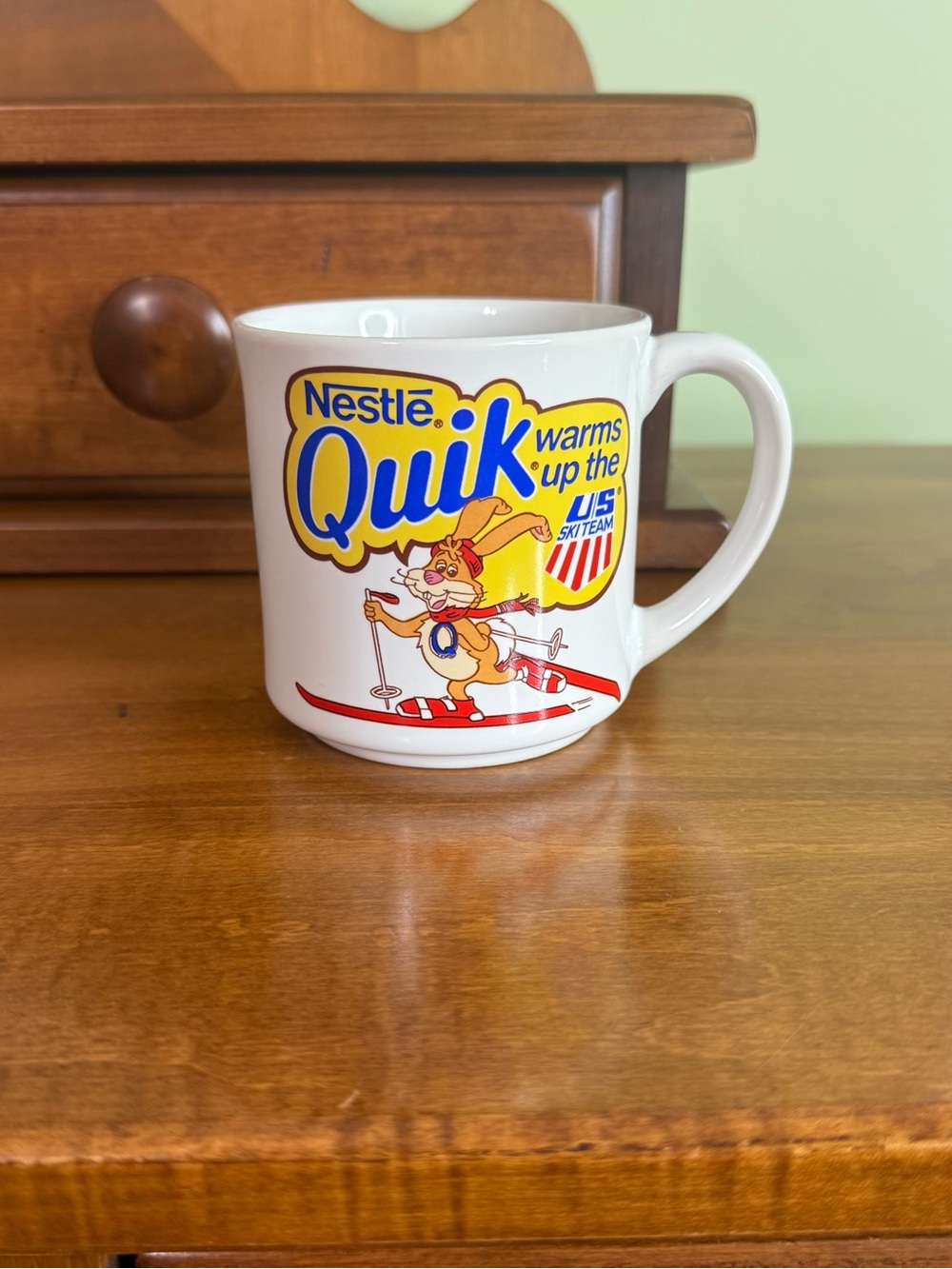 Nestle Quik Vintage Ski team mug rabbit‎ coffee cup hot cocoa retro collectible